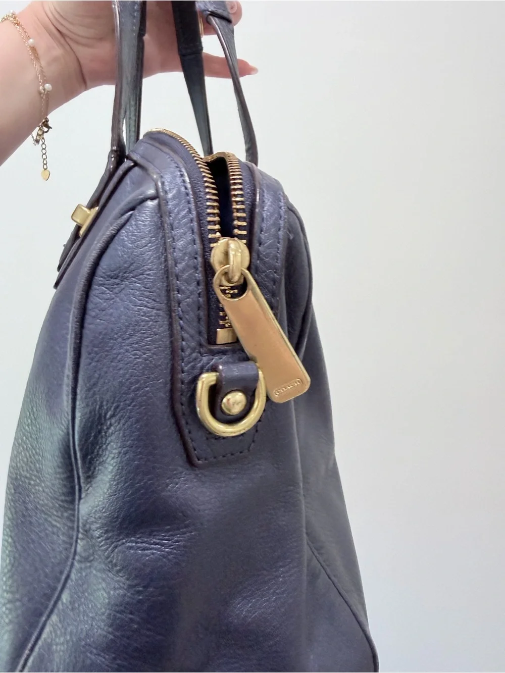 Coach Navy Blue Pebbled Leather Satchel Bag